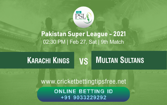 Cricket Betting Tips And Match Prediction For Karachi Kings vs Multan Sultans 9th Match With Online Betting Tips Cbtf Cricket-Free Cricket Tips-Match Tips-Jsk Tips 