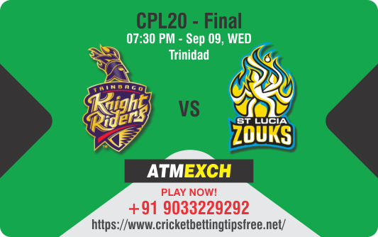 Cricket Betting Tips And Match Prediction For Trinbago Knight Riders vs St Lucia Zouks Final Match Prediction With Online Betting Tips Cbtf Cricket, Free Cricket Tips, Match Tips, Jsk Tips 
